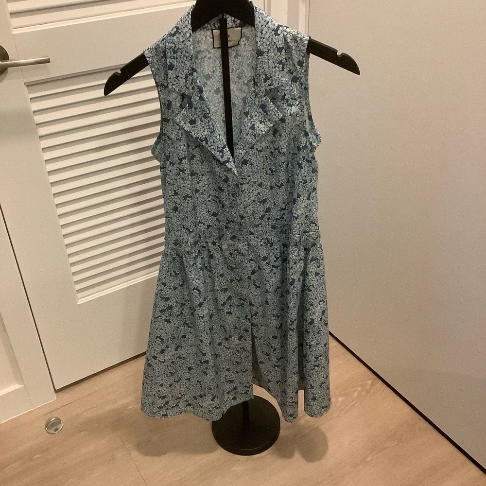 Tuckernuck Womens XS Blue Hydrangea Collared Shirtdress Sleeveless Waist